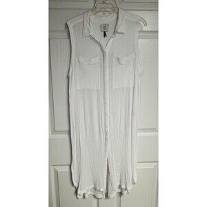 Anthropologie HD In Paris Sheer Tunic Top Size XL White Hidden Button Sheer